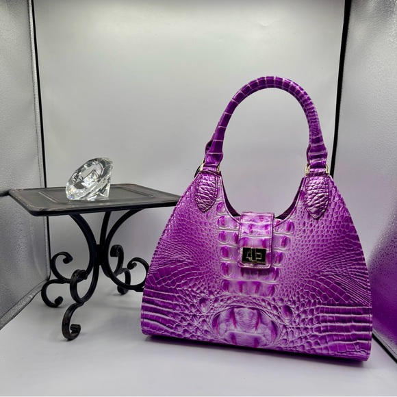 NWT Brahmin Adrian Satchel Lilac Essence Melbourne Crocodile Leather Bag - Picture 12 of 15